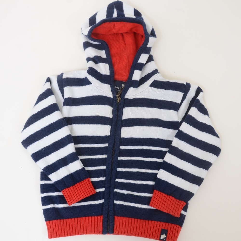 Babycottons Boys 24m Nautical Navy Blue Striped Hooded Sweater Full Zip Cotton